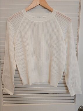 Club Monaco White Ribbed Crewneck Sweater